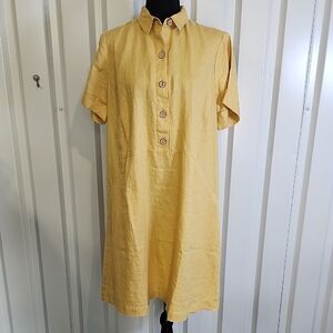 J. Jill Mustard Yellow Button-Up Linen Midi Shift Dress Size Medium NWT